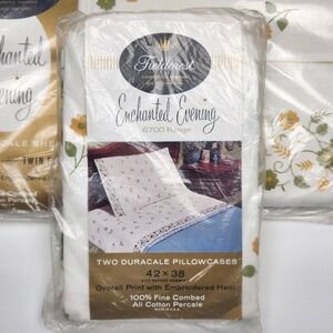 VTG NOS Fieldcrest Enchanted Evening Twin Sheet Set Embroidered Cottagecore